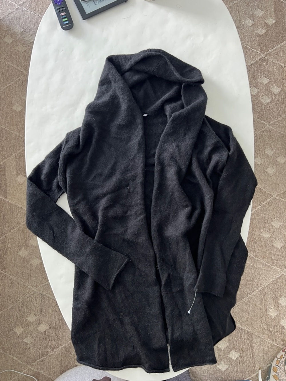 VINCE Black Hooded Cashmere Wool Alpaca Soft Open Relaxed Fit Cardigan Small - Picture 3 of 7